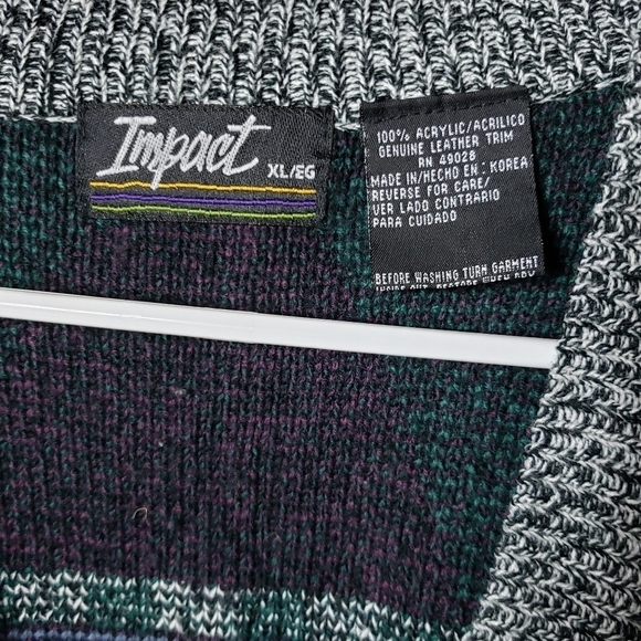 Vintage 80s Unisex Geometric Buttonfront Sweater Cardigan Vest-Size Men's XL - Picture 8 of 9